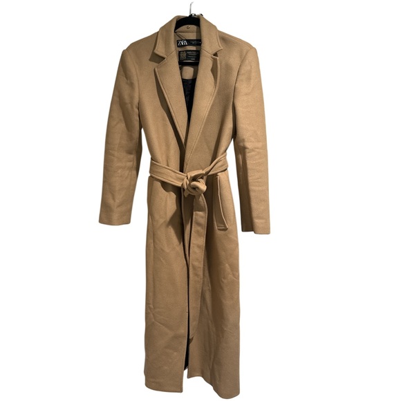 Zara Tan Wool Coat with Fur Collar - Picture 2 of 4